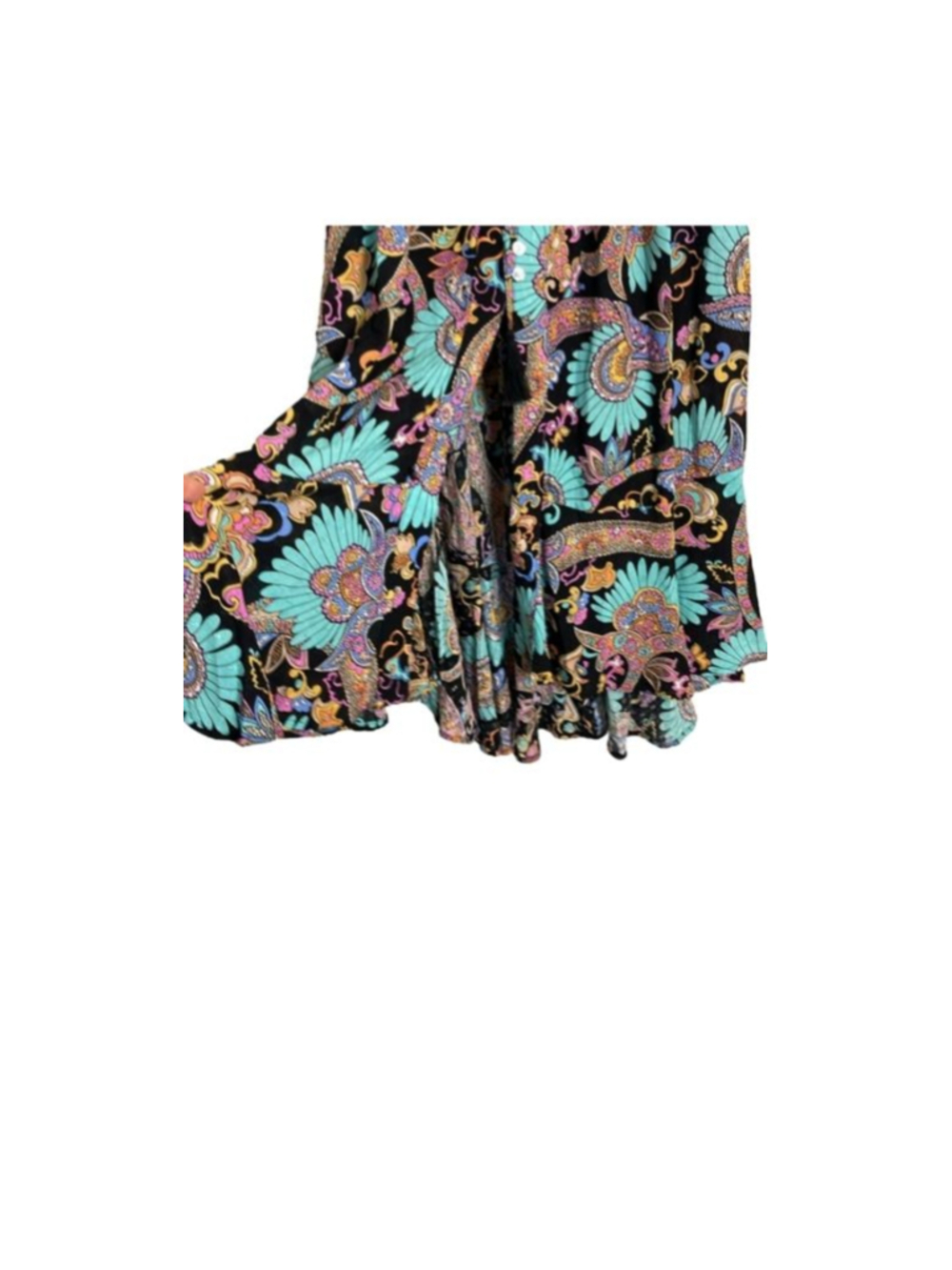 Haute Hippie Maxi Skirt M Black Turquoise Paisley boho Y2K beach flowy - Picture 6 of 9